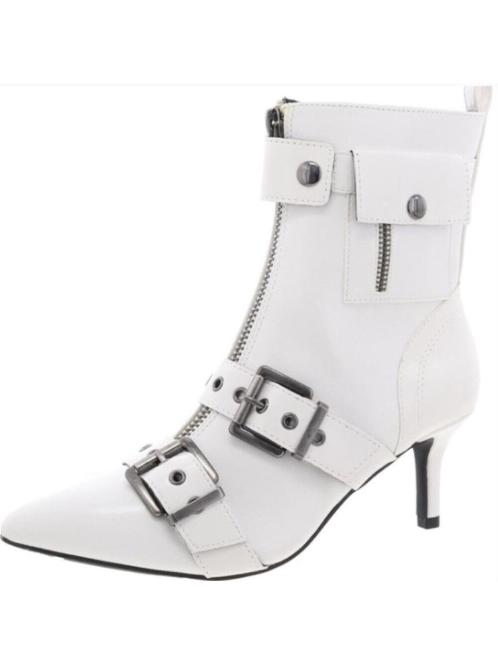 Wild Pair Moonbeam Heeled Crinkle Buckle booties white - 5.5